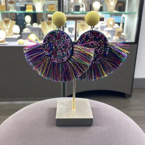 Statement‎ Fringe Earrings NWOT Festival Disco Multicolor Sparkle Rave Y2K Bold